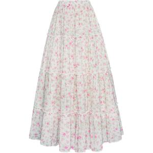 image:imageScarlet Darkness Floral Maxi Long Skirts for Women Summer 2026 Tiered Skirt Flowy Boho Fairy Skirt with PocketsWhite Pink Floral