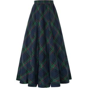 image:imageScarlet Darkness Long Plaid Skirts for Women High Waist A Line Pleated Fall Maxi SkirtsBlue Plaid