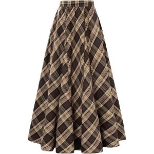 image:imageScarlet Darkness Long Plaid Skirts for Women High Waist A Line Pleated Fall Maxi SkirtsBrown Plaid