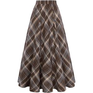 image:imageScarlet Darkness Long Plaid Skirts for Women High Waist A Line Pleated Fall Maxi SkirtsCoffee Plaid