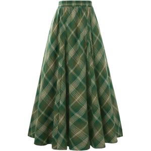 image:imageScarlet Darkness Long Plaid Skirts for Women High Waist A Line Pleated Fall Maxi SkirtsGreen Plaid