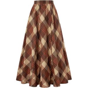 image:imageScarlet Darkness Long Plaid Skirts for Women High Waist A Line Pleated Fall Maxi SkirtsOrange Plaid
