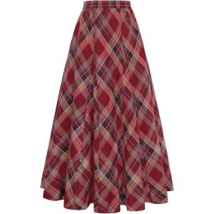 image:imageScarlet Darkness Long Plaid Skirts for Women High Waist A Line Pleated Fall Maxi SkirtsRed Plaid
