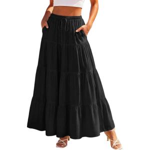 image:imageScarlet Darkness Long Skirts for Women Flowy Boho Tiered Renaissance Maxi Skirt with PocketsBlack