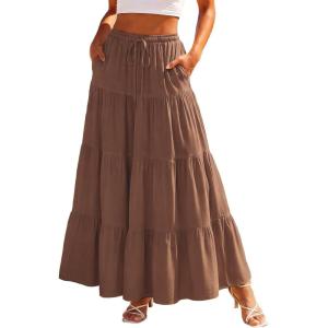 image:imageScarlet Darkness Long Skirts for Women Flowy Boho Tiered Renaissance Maxi Skirt with PocketsBrown