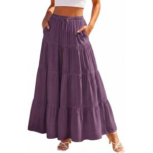 image:imageScarlet Darkness Long Skirts for Women Flowy Boho Tiered Renaissance Maxi Skirt with PocketsDeep Purple