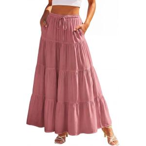 image:imageScarlet Darkness Long Skirts for Women Flowy Boho Tiered Renaissance Maxi Skirt with PocketsDusty Rose
