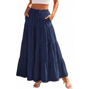 image:imageScarlet Darkness Long Skirts for Women Flowy Boho Tiered Renaissance Maxi Skirt with PocketsNavy Blue