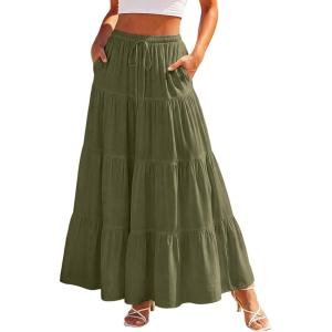 image:imageScarlet Darkness Long Skirts for Women Flowy Boho Tiered Renaissance Maxi Skirt with PocketsOlive Green