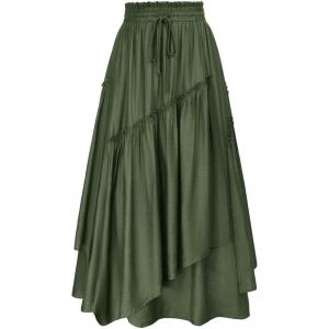 image:imageScarlet Darkness Long Skirts for Women Renaissance Costume Pirate Maxi Skirt Plus Size with PocketsArmy Green