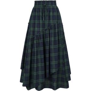image:imageScarlet Darkness Long Skirts for Women Renaissance Costume Pirate Maxi Skirt Plus Size with PocketsBlue Green Plaid