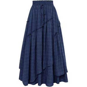 image:imageScarlet Darkness Long Skirts for Women Renaissance Costume Pirate Maxi Skirt Plus Size with PocketsBlue Plaid