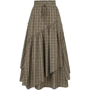 image:imageScarlet Darkness Long Skirts for Women Renaissance Costume Pirate Maxi Skirt Plus Size with PocketsBrown Plaid