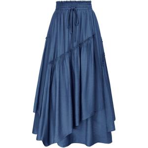 image:imageScarlet Darkness Long Skirts for Women Renaissance Costume Pirate Maxi Skirt Plus Size with PocketsDenim Blue
