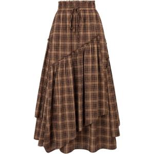 image:imageScarlet Darkness Long Skirts for Women Renaissance Costume Pirate Maxi Skirt Plus Size with PocketsEarthy Brown Plaid