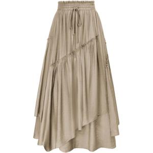 image:imageScarlet Darkness Long Skirts for Women Renaissance Costume Pirate Maxi Skirt Plus Size with PocketsGray Brown