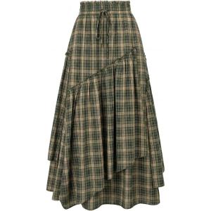 image:imageScarlet Darkness Long Skirts for Women Renaissance Costume Pirate Maxi Skirt Plus Size with PocketsGreen Yellow Plaid