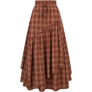 image:imageScarlet Darkness Long Skirts for Women Renaissance Costume Pirate Maxi Skirt Plus Size with PocketsRustic Red Plaid