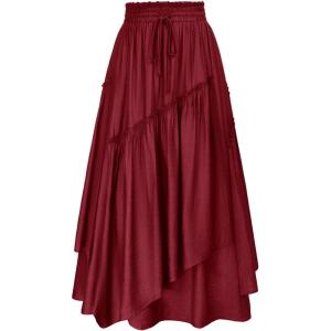 image:imageScarlet Darkness Long Skirts for Women Renaissance Costume Pirate Maxi Skirt Plus Size with PocketsWine