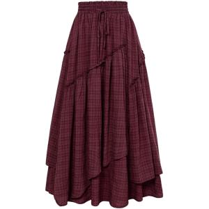 image:imageScarlet Darkness Long Skirts for Women Renaissance Costume Pirate Maxi Skirt Plus Size with PocketsWine Plaid