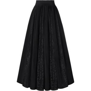image:imageScarlet Darkness Maxi Skirt for Women Boho Lace Flowy Long Renaissance Skirts with PocketsBlack