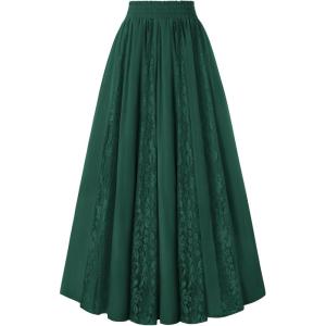 image:imageScarlet Darkness Maxi Skirt for Women Boho Lace Flowy Long Renaissance Skirts with PocketsDark Green
