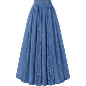 image:imageScarlet Darkness Maxi Skirt for Women Boho Lace Flowy Long Renaissance Skirts with PocketsGrey Blue