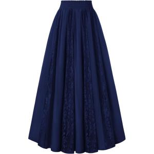 image:imageScarlet Darkness Maxi Skirt for Women Boho Lace Flowy Long Renaissance Skirts with PocketsNavy Blue