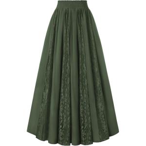 image:imageScarlet Darkness Maxi Skirt for Women Boho Lace Flowy Long Renaissance Skirts with PocketsOlive Green