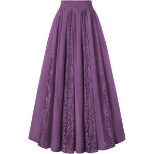 image:imageScarlet Darkness Maxi Skirt for Women Boho Lace Flowy Long Renaissance Skirts with PocketsPurple