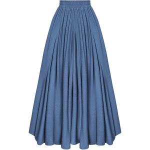 image:imageScarlet Darkness Maxi Skirts for Women Long Flowy Boho Renaissance Skirt with PocketsDemin Blue