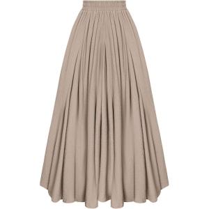 image:imageScarlet Darkness Maxi Skirts for Women Long Flowy Boho Renaissance Skirt with PocketsKhaki