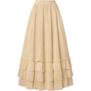 image:imageScarlet Darkness Maxi Skirts for Women Long Renaissance Skirt Flowy Ruffle Tiered SkirtApricot