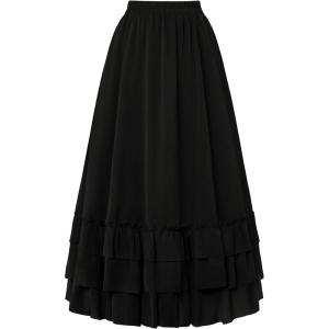 image:imageScarlet Darkness Maxi Skirts for Women Long Renaissance Skirt Flowy Ruffle Tiered SkirtBlack