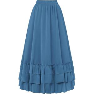 image:imageScarlet Darkness Maxi Skirts for Women Long Renaissance Skirt Flowy Ruffle Tiered SkirtBlue Gray