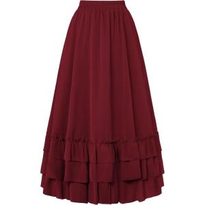 image:imageScarlet Darkness Maxi Skirts for Women Long Renaissance Skirt Flowy Ruffle Tiered SkirtDeep Red