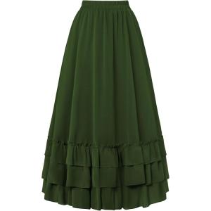 image:imageScarlet Darkness Maxi Skirts for Women Long Renaissance Skirt Flowy Ruffle Tiered SkirtGreen