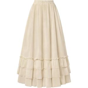 image:imageScarlet Darkness Maxi Skirts for Women Long Renaissance Skirt Flowy Ruffle Tiered SkirtLight Beige