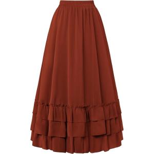 image:imageScarlet Darkness Maxi Skirts for Women Long Renaissance Skirt Flowy Ruffle Tiered SkirtOrange Red