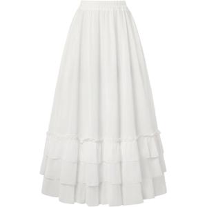 image:imageScarlet Darkness Maxi Skirts for Women Long Renaissance Skirt Flowy Ruffle Tiered SkirtWhite