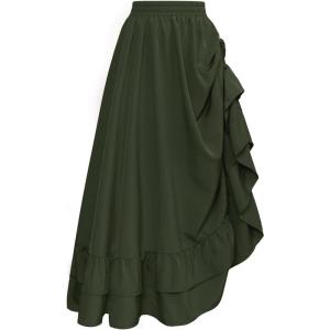 image:imageScarlet Darkness Maxi Skirts for Women Renaissance Skirt Long Flowy Layered Medieval SkirtOlive Green