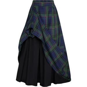 image:imageScarlet Darkness Plaid Skirts for Women High Waist Long Skirt with PocketsBlue Plaid