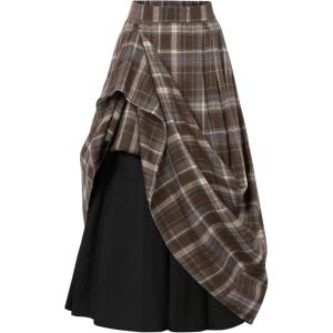 image:imageScarlet Darkness Plaid Skirts for Women High Waist Long Skirt with PocketsCoffee Plaid