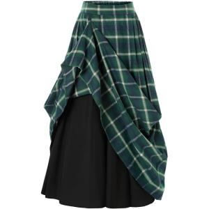 image:imageScarlet Darkness Plaid Skirts for Women High Waist Long Skirt with PocketsGreen White Plaid