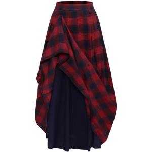 image:imageScarlet Darkness Plaid Skirts for Women High Waist Long Skirt with PocketsRed Plaid