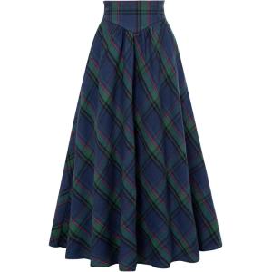 image:imageScarlet Darkness Plaid Skirts for Women Renaissance High Waisted Skirt Fall Winter Maxi SkirtBlue Plaid