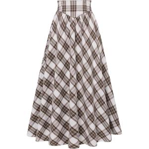 image:imageScarlet Darkness Plaid Skirts for Women Renaissance High Waisted Skirt Fall Winter Maxi SkirtBrown and White Plaid