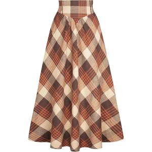image:imageScarlet Darkness Plaid Skirts for Women Renaissance High Waisted Skirt Fall Winter Maxi SkirtDeep Brown Plaid