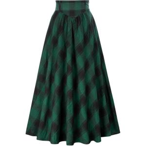 image:imageScarlet Darkness Plaid Skirts for Women Renaissance High Waisted Skirt Fall Winter Maxi SkirtGreen Plaid