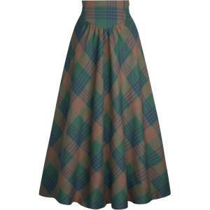 image:imageScarlet Darkness Plaid Skirts for Women Renaissance High Waisted Skirt Fall Winter Maxi SkirtLight Green Plaid